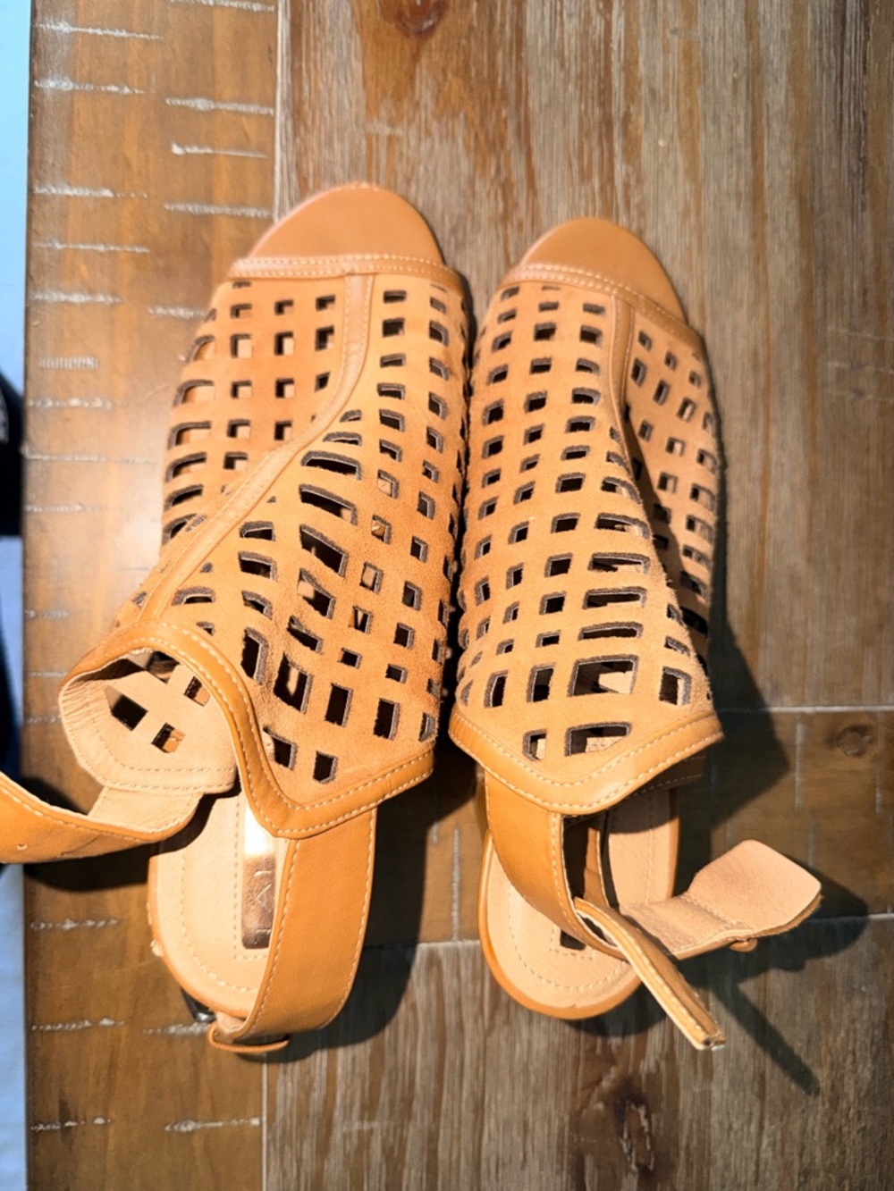 Tahari Brown Lattice Cutout Slingback Sandals